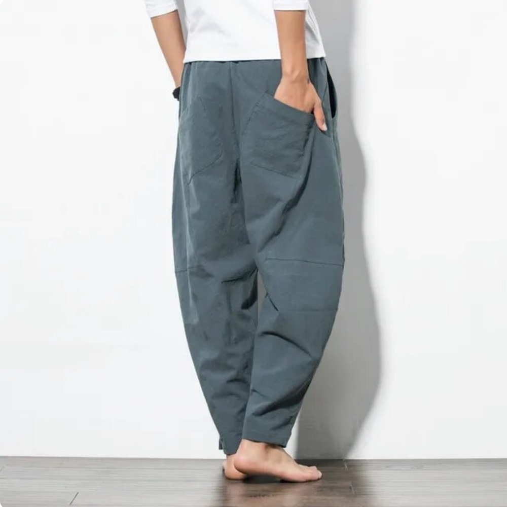Men's Linen Casual Pants Loose Trousers Chinese Style Pants - Picture 2 of 4